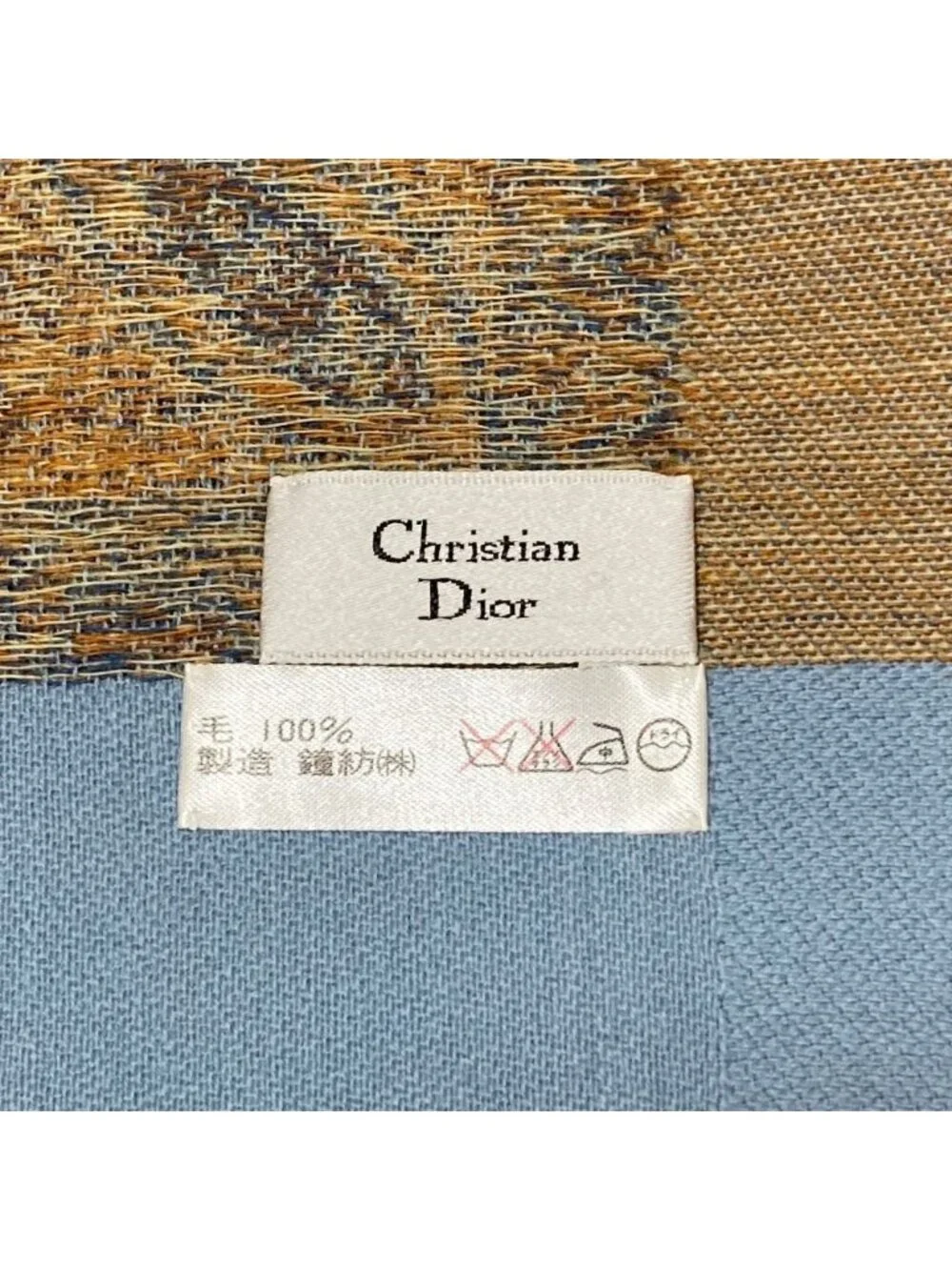 Dior Wool All Over Pattern Jacquard Large Shawl Blue Scarf